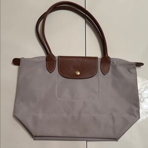 Longchamp Small Top Handle Gray and Brown Tote Bag